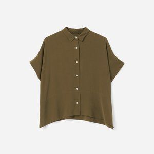 Olive Green Square Silk Everlane Shirt